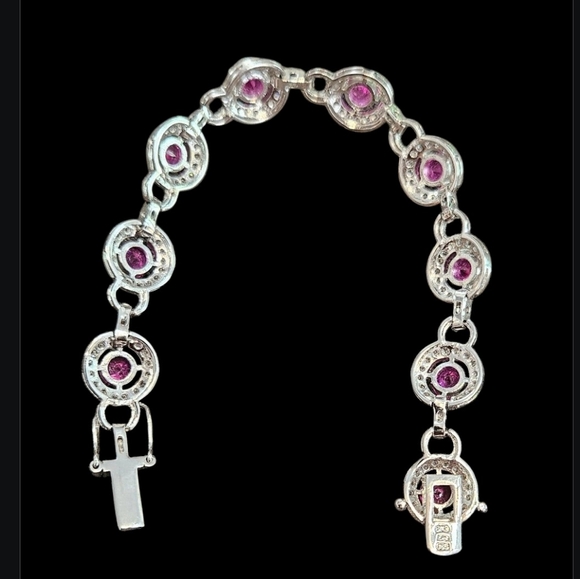7" Ross Simons Sterling silver pink lab created  Rhodium Over 925 Bracelet. B6 - Picture 8 of 9